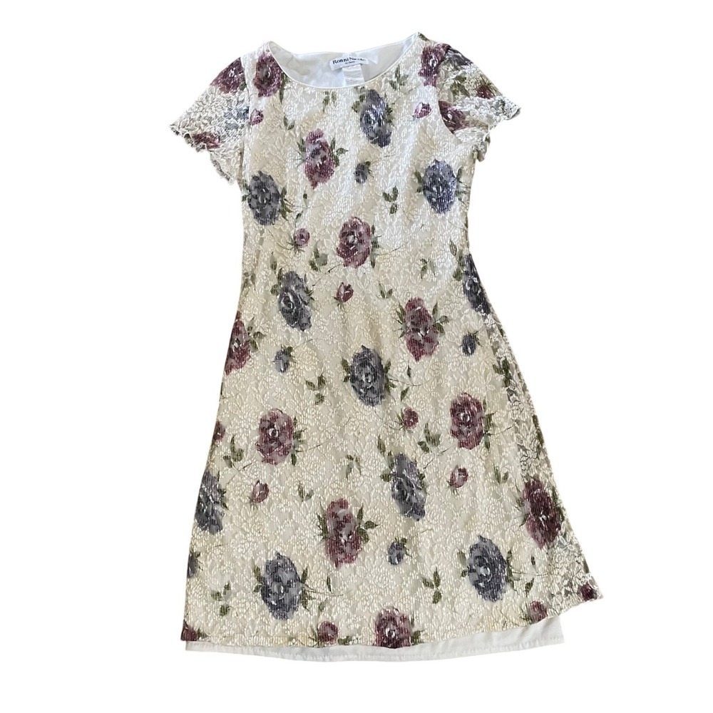 Ronni Nicole by Ouida Vintage 90s‎ Lace Floral Sheath Dress Cream Purple Size 12